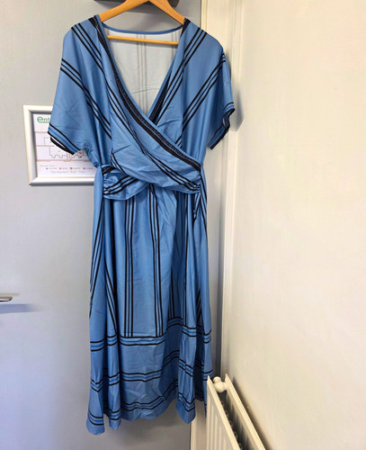 Blue black striped wrap midi - blue,