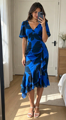 Blue black floral - floral, midi