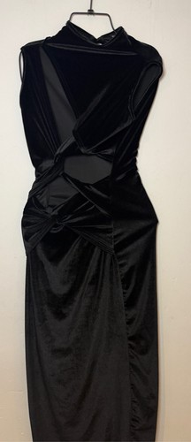 Black velvet midi dress - midi, |