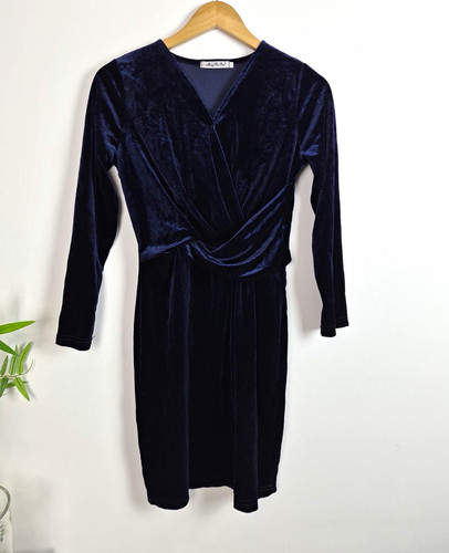 Vintage navy blue velvet - blue, dress